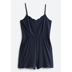 Market & Spruce Navy Scalloped Adjustable Strap Romper Back Cutout Pockets Small